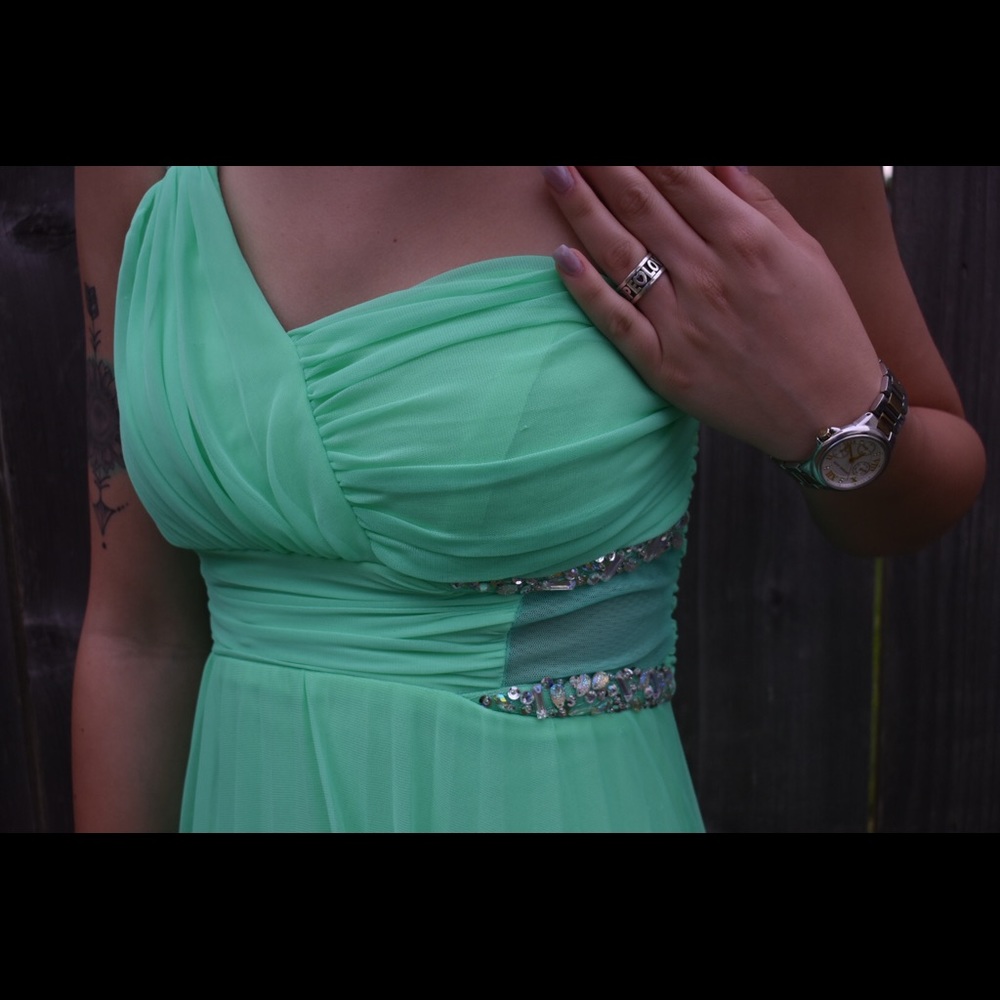 Jodi Kristopher teal prom dress 👗
